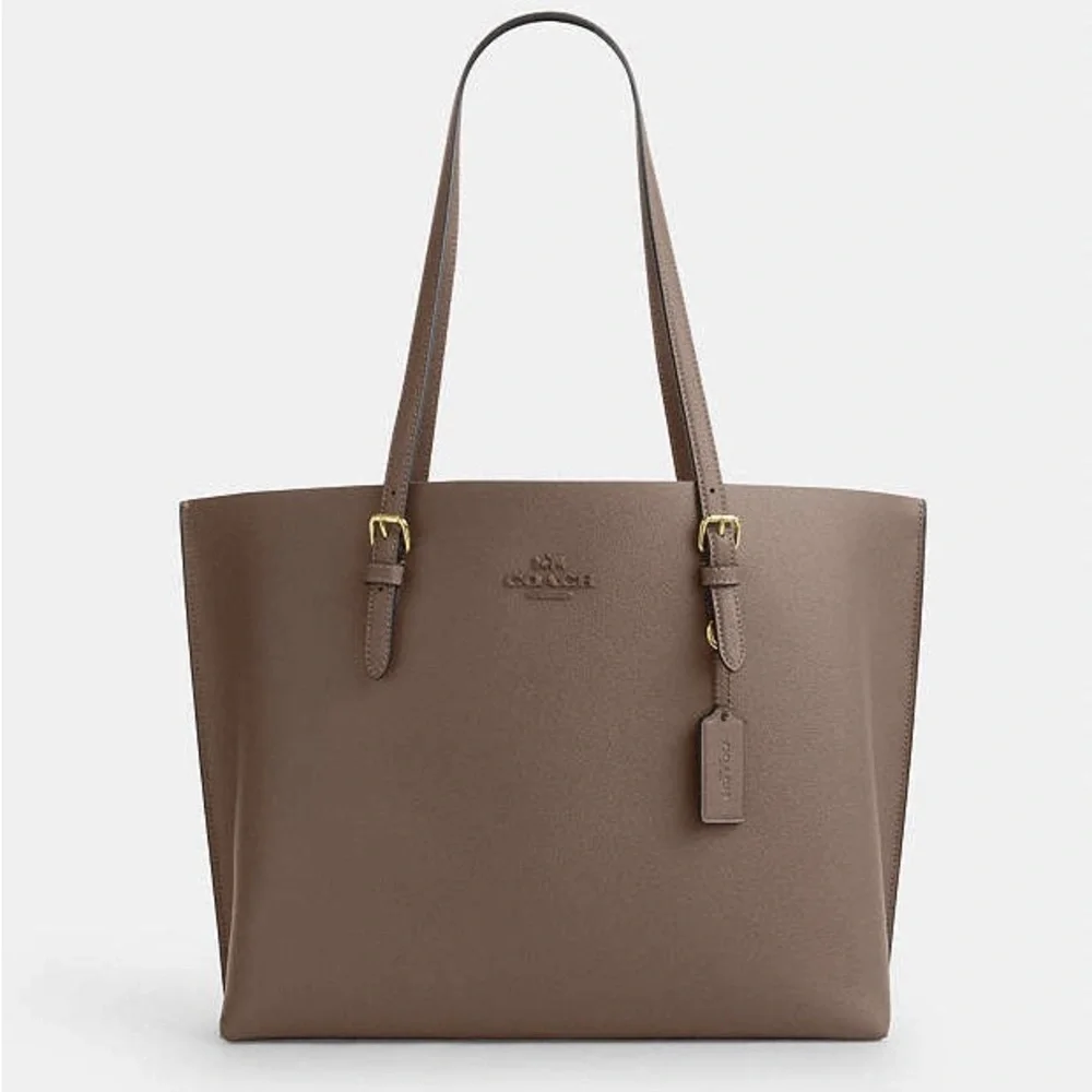 Coach Brown Leather Tote with Gold Accents color / taupe oxblood - Picture 3 of 16